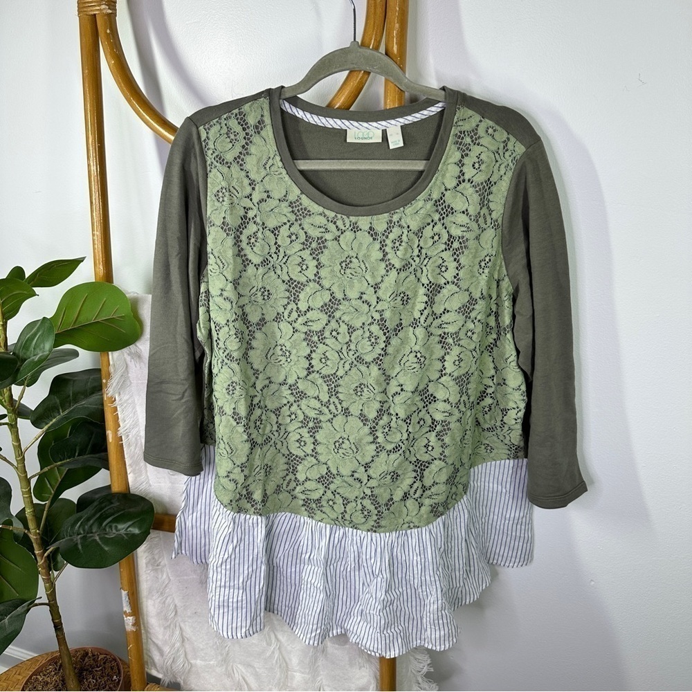 Logo Lounge by Lori Goldstein Green and Navy Blouse sz Xl